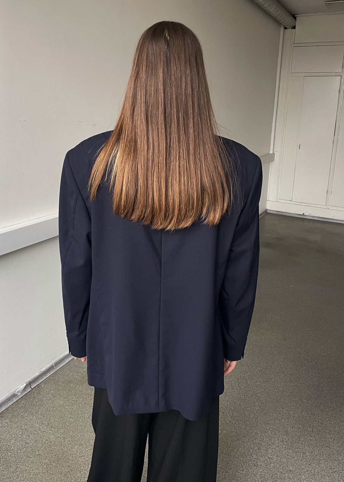 Vintage Navy Blue Double-Breasted Wool Oversized Blazer, view 5