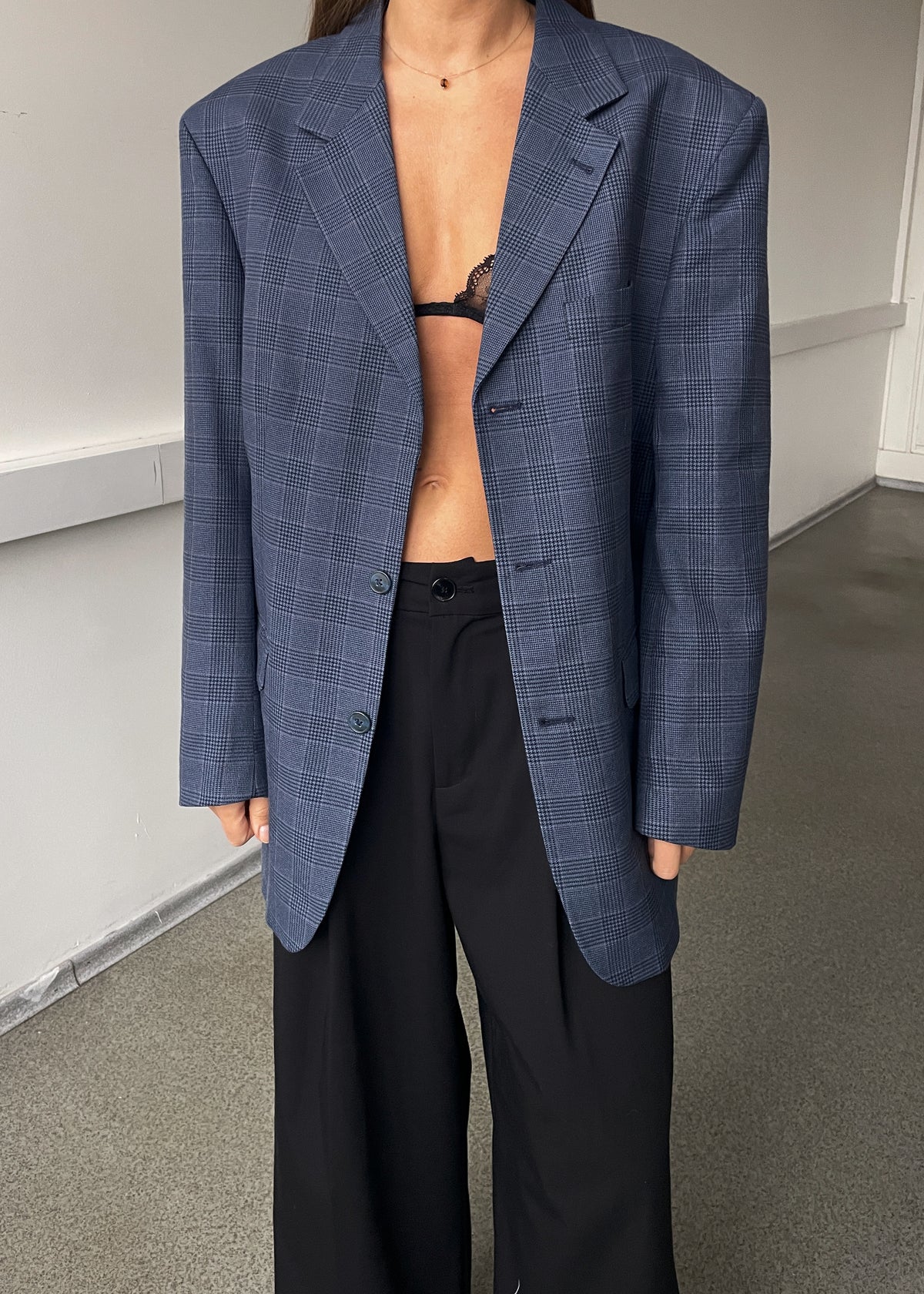 Vintage Blue Dogtooth Oversized Blazer, view 1