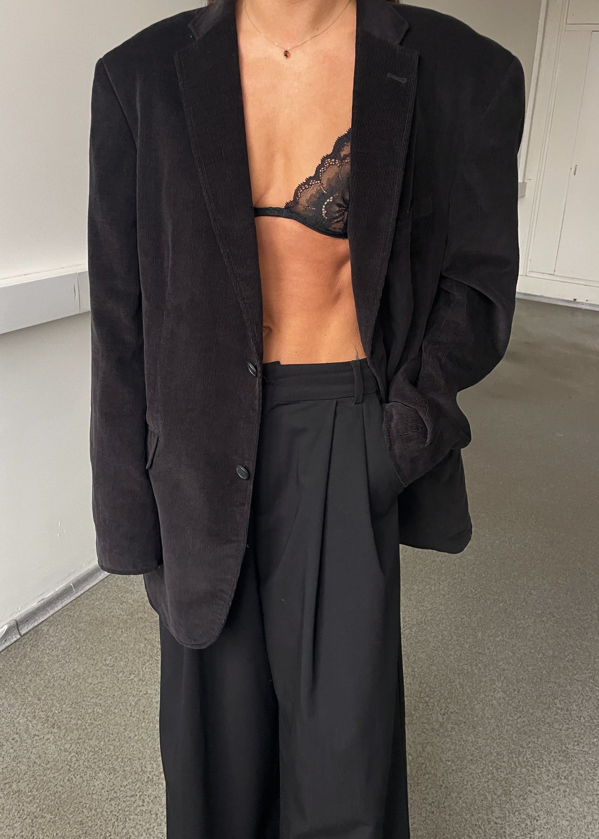 Vintage Black Cotton Corduroy Oversized Blazer, view 1