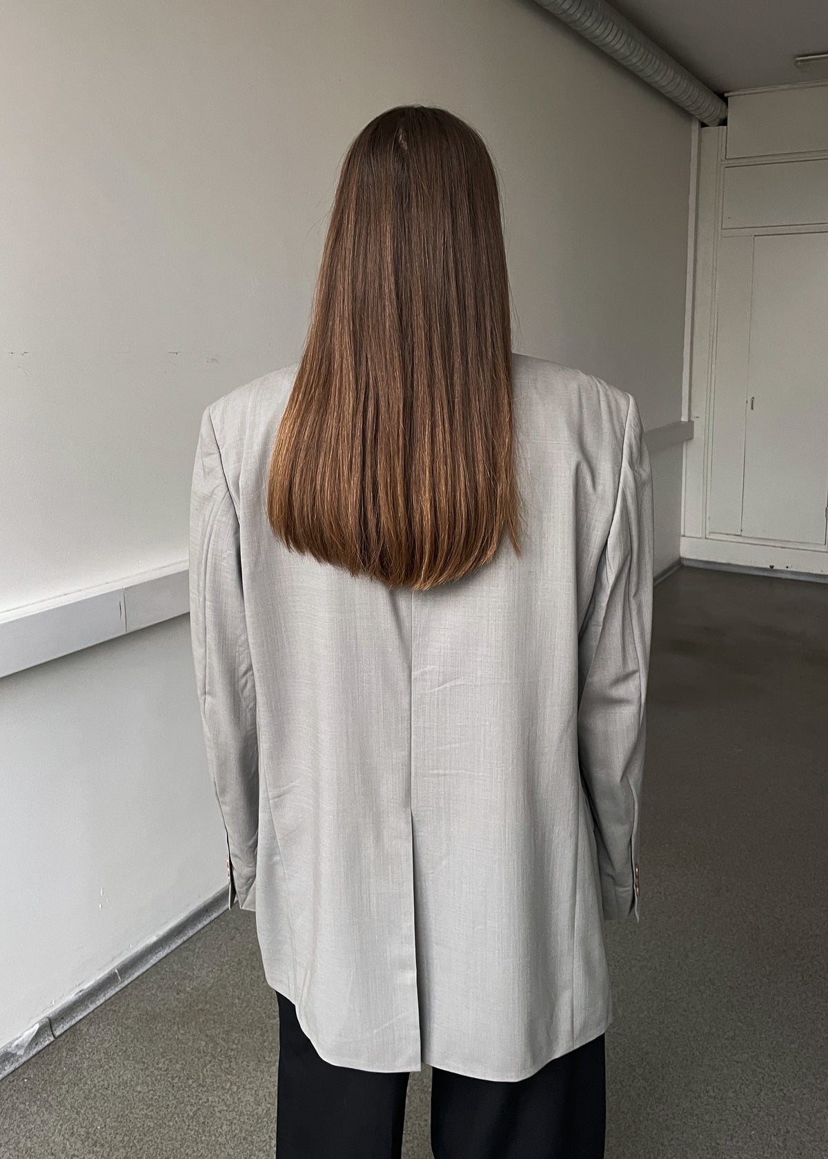 Vintage Light Grey Classic Wool Oversized Blazer, view 4
