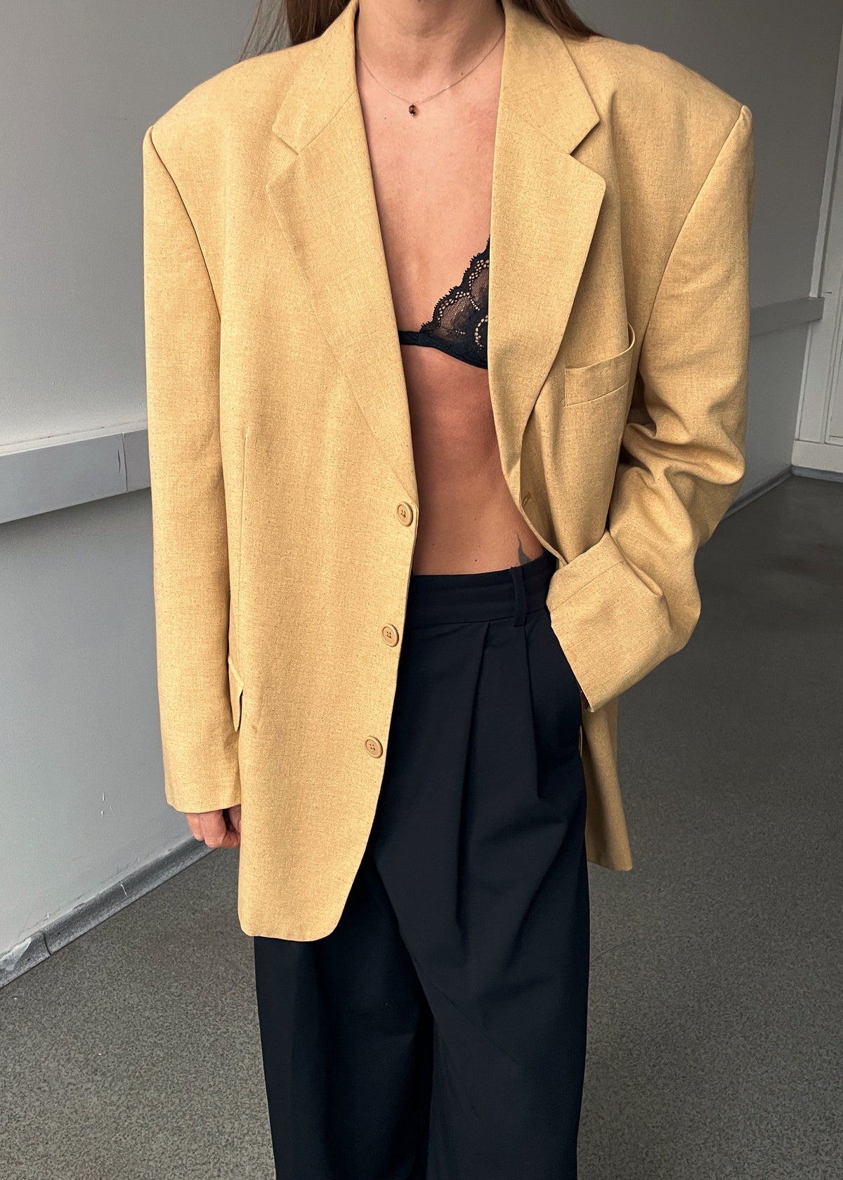 Vintage Butter Yellow Linen Blend Oversized Blazer, view 1