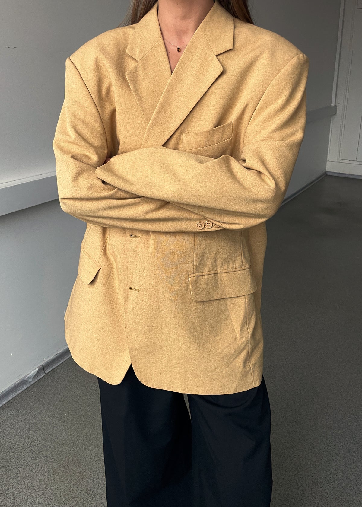 Vintage Butter Yellow Linen Blend Oversized Blazer, view 3