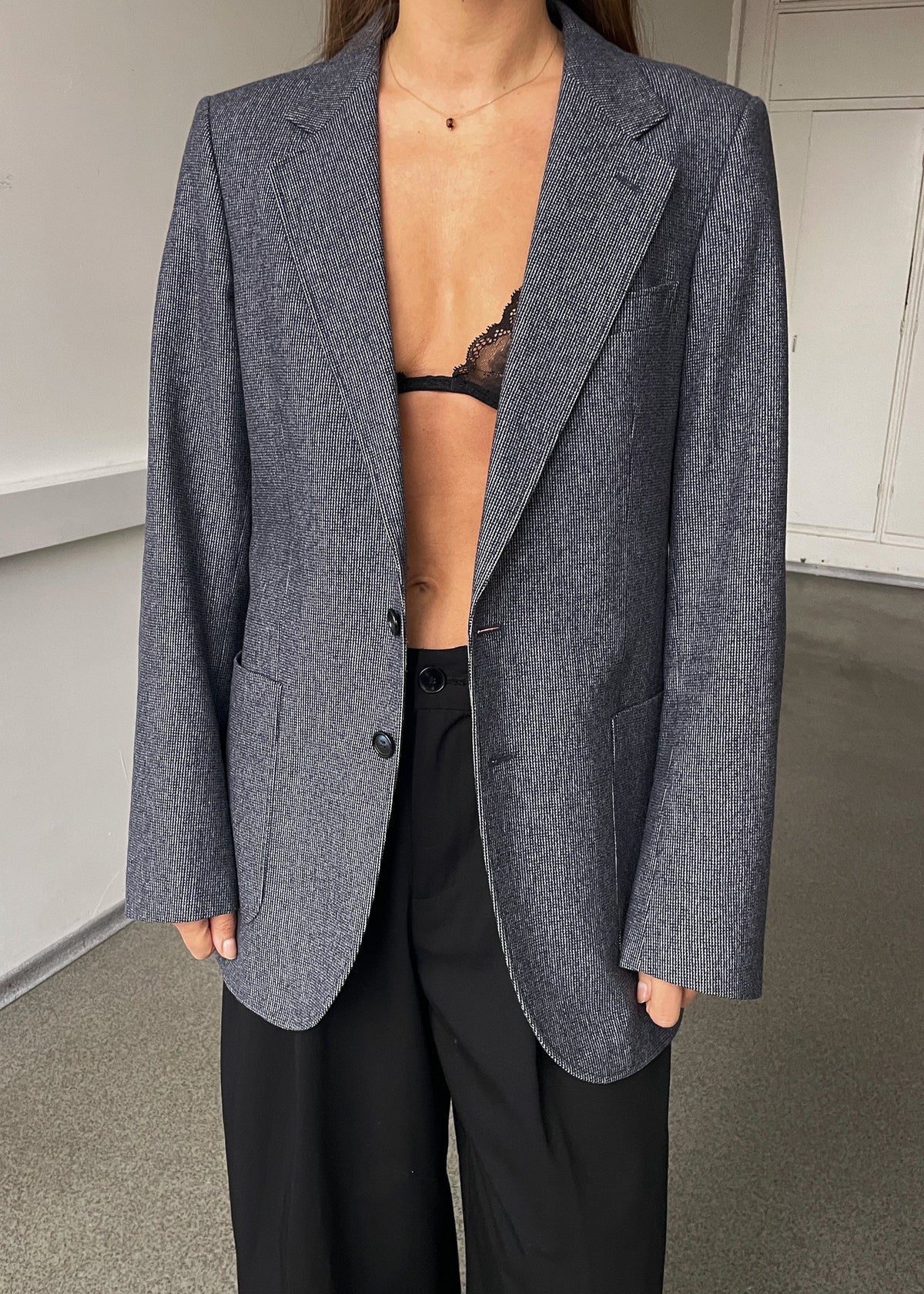 Vintage Blue Patterned Wool Blend Blazer, view 1