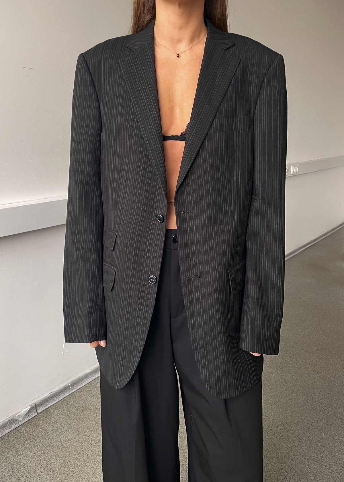 Vintage Bruno Banani Black Striped Blazer, view 1