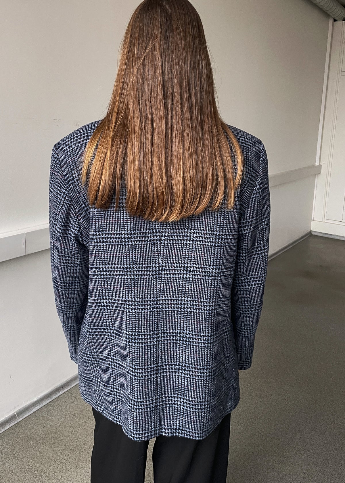 Vintage Blue Burgundy Dogtooth Wool Blend Oversized Blazer, view 6