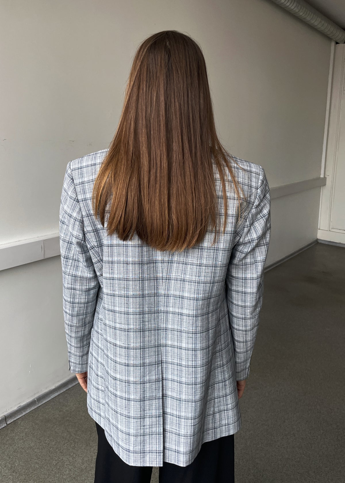 Vintage Grey and Blue Checked Wool Blend Blazer, view 6