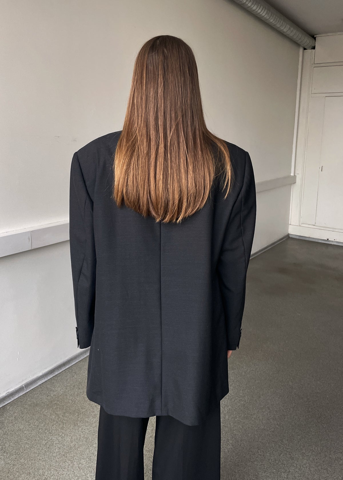 Vintage Dark Grey Classic Wool Blend Oversized Blazer, view 5