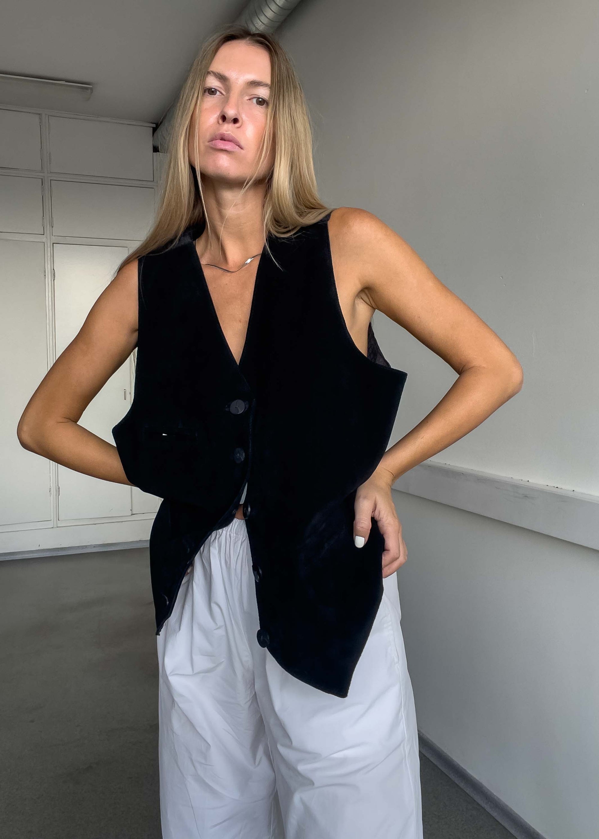 Vintage Black Oversized Suede Vest