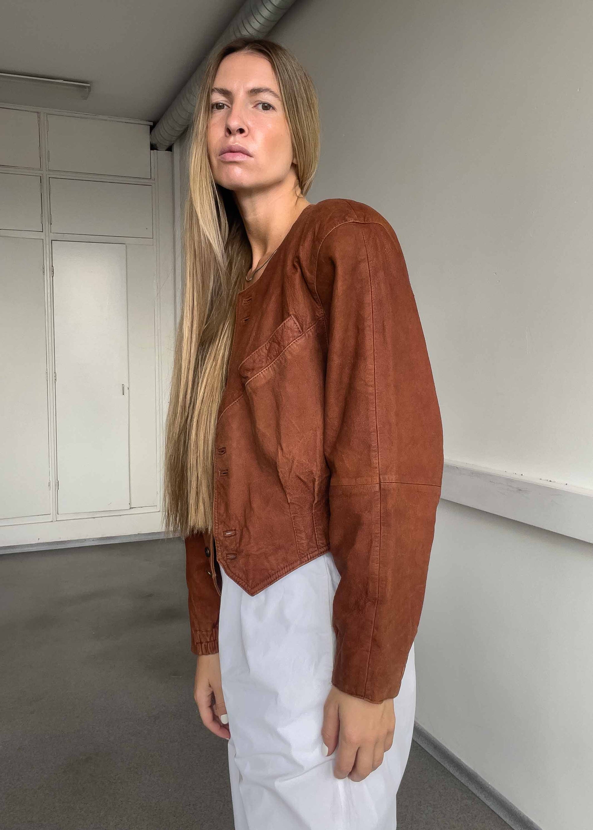 Vintage Brown Oversized Crop Suede Jacket