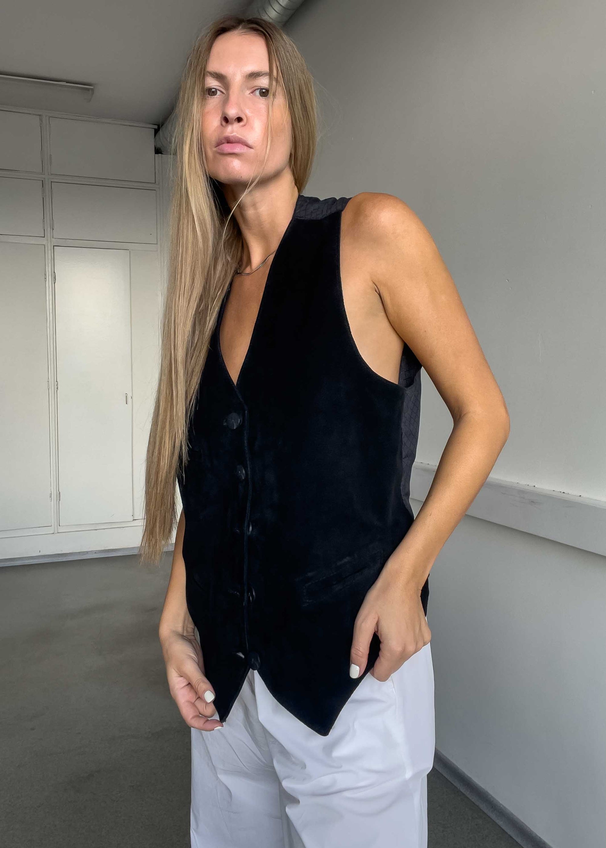Vintage Black Oversized Suede Vest