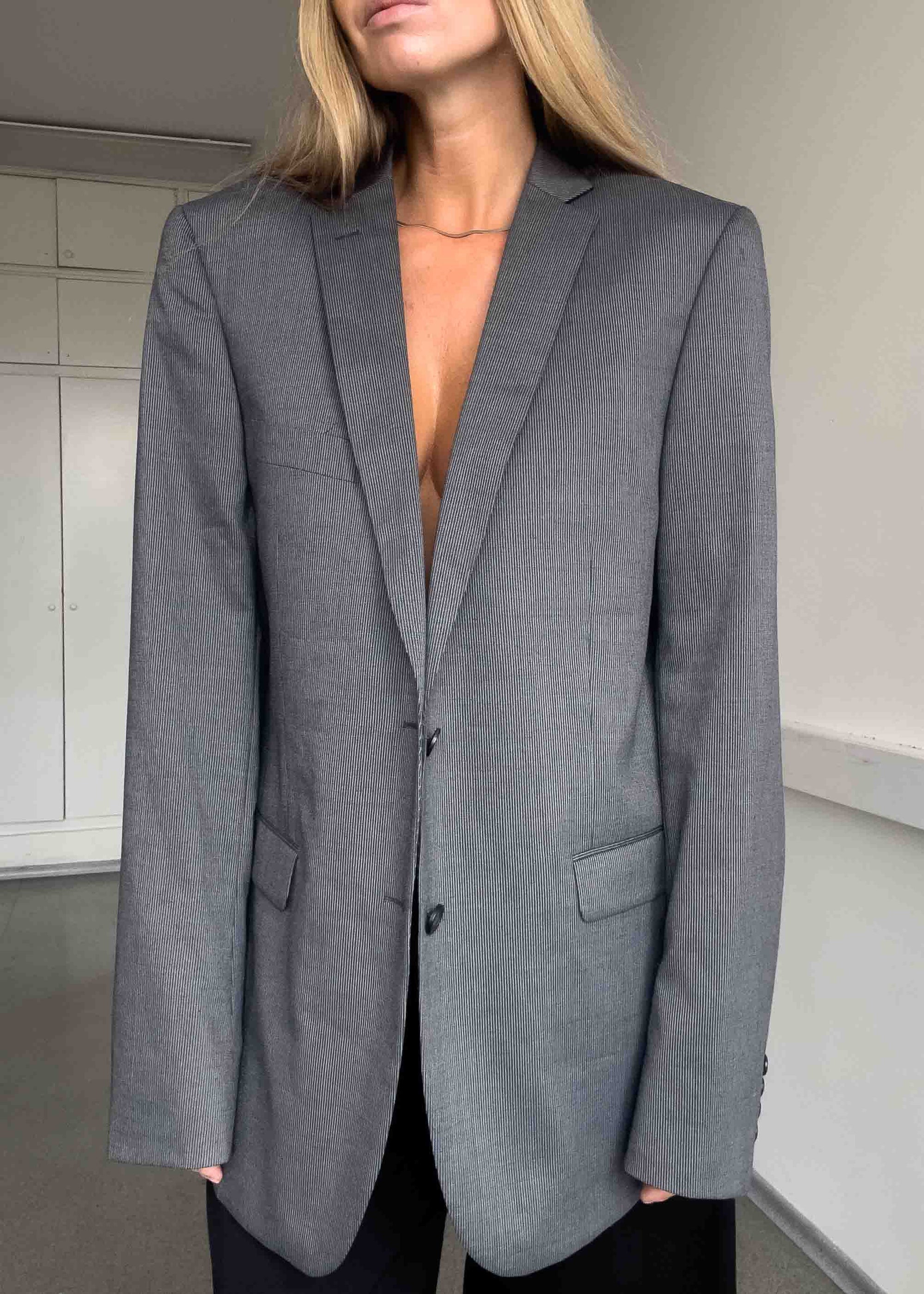 Vintage Grey Stripy Oversized Blazer