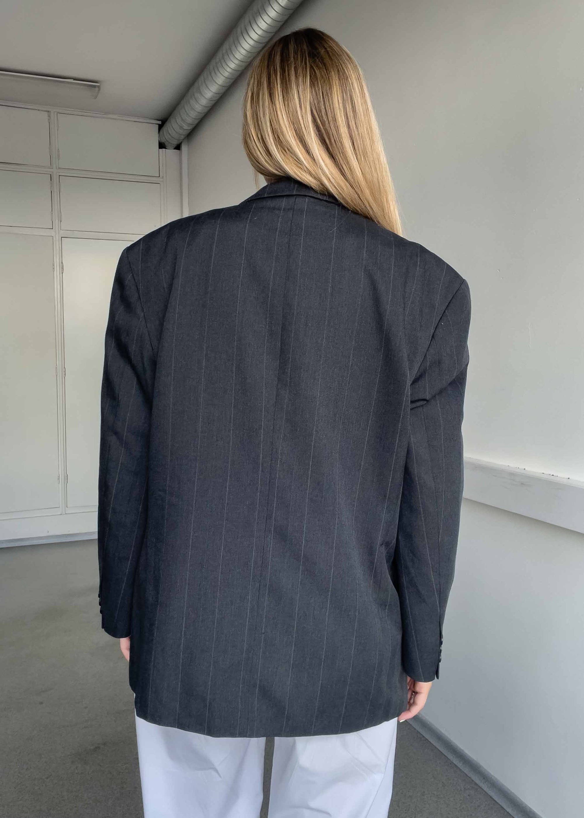Vintage Grey  Stripy Oversized Blazer