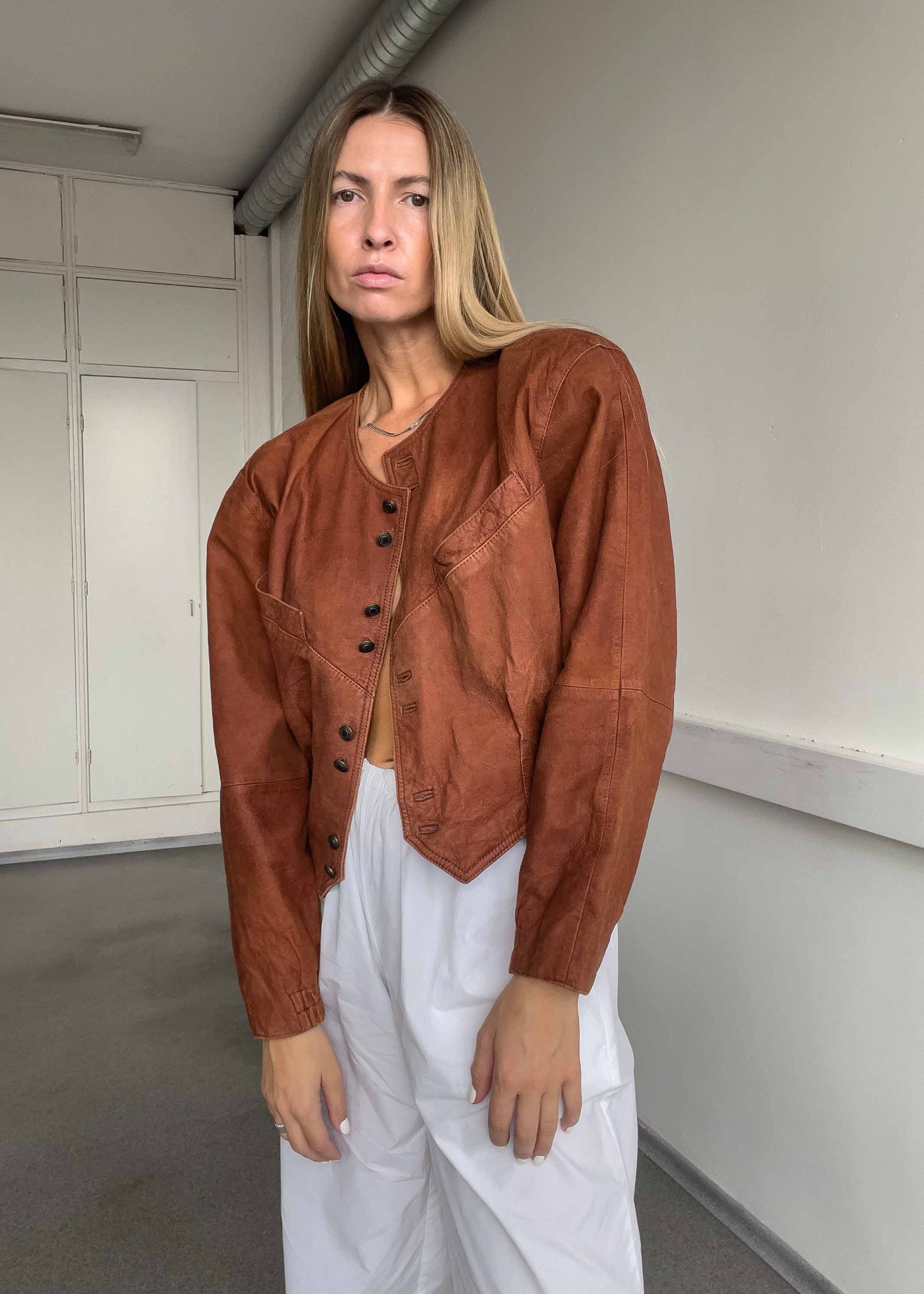 Vintage Brown Oversized Crop Suede Jacket