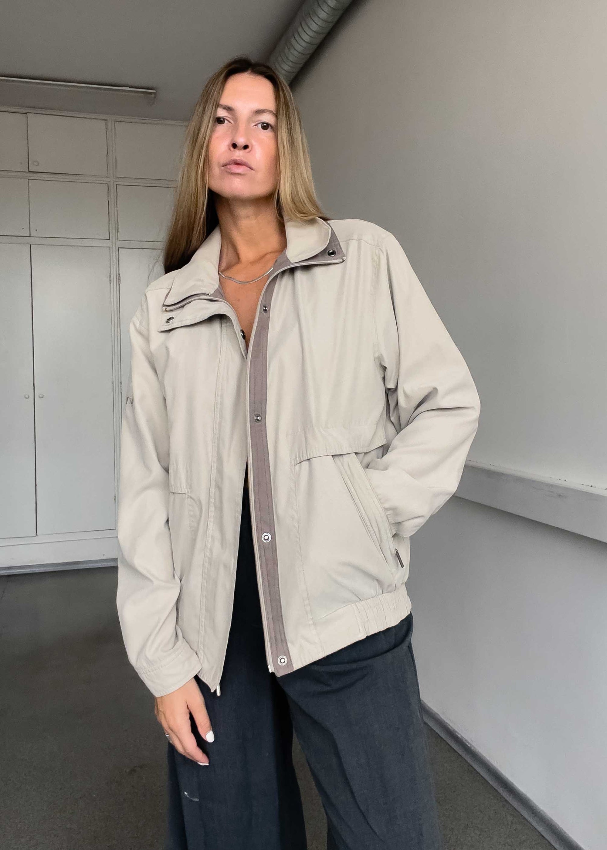 Vintage Grey Oversized Bomber Jacket