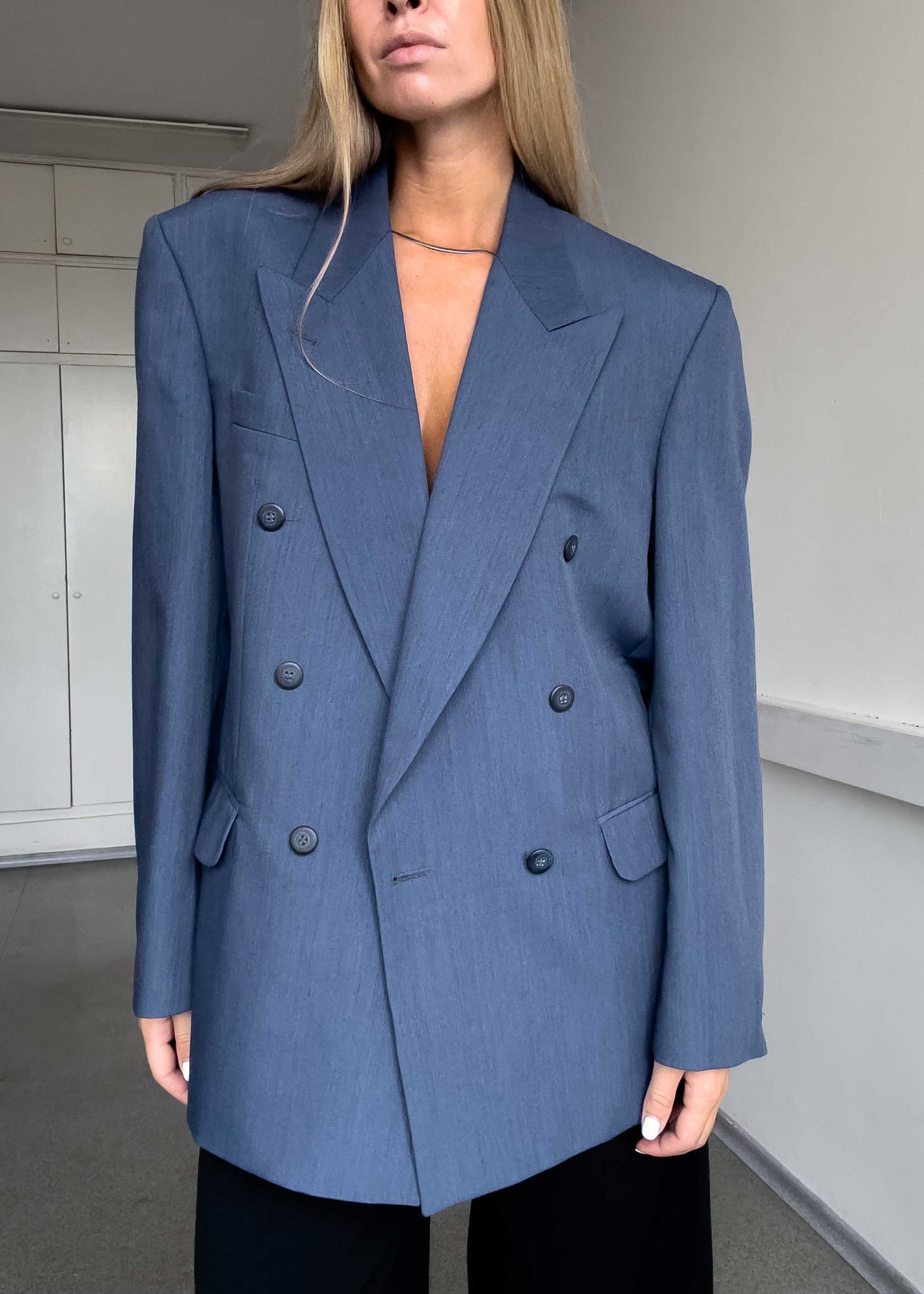 Vintage Blue Oversized Double Breasted Blazer