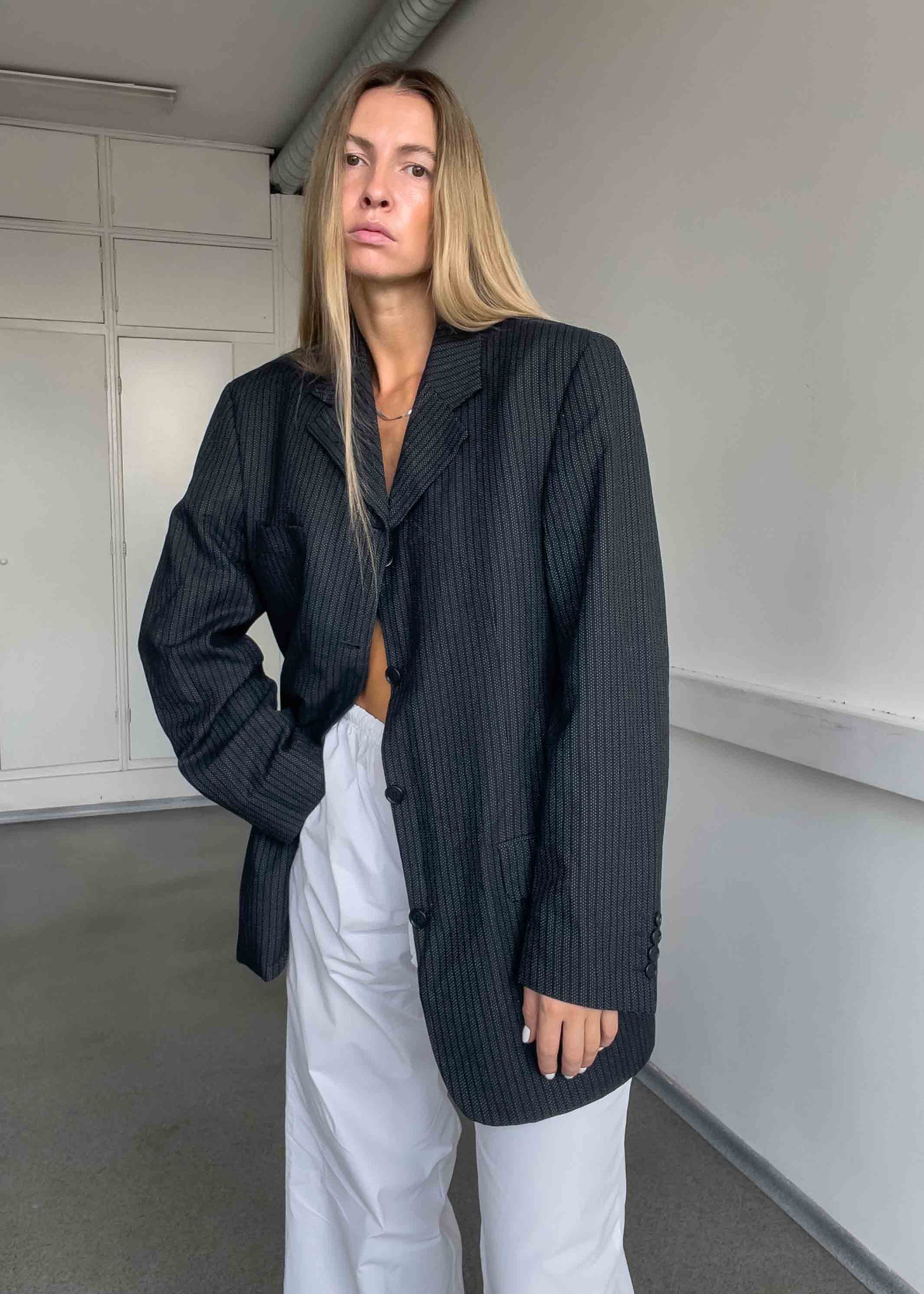 Vintage Black  Stripy Oversized Blazer
