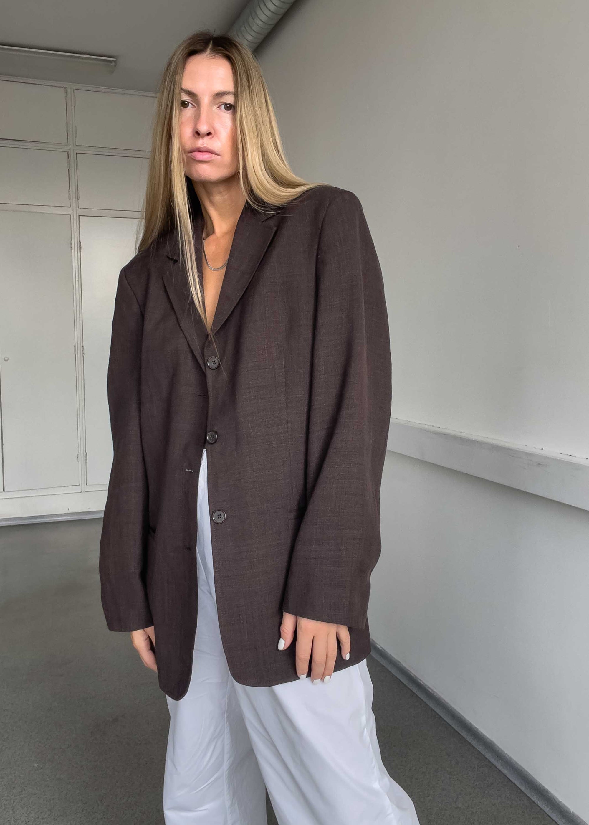 Vintage Brown Oversized  Linen Blazer
