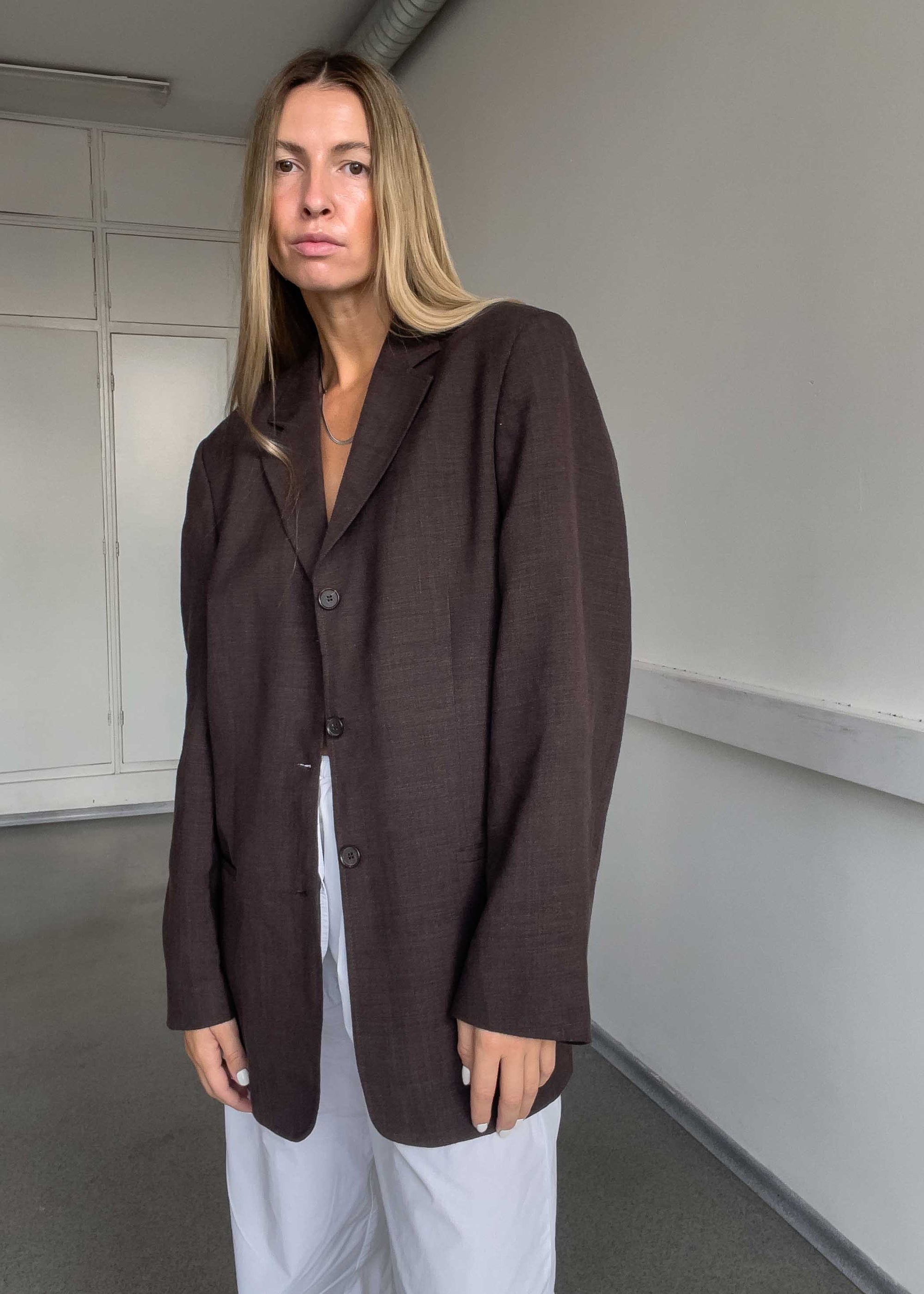 Vintage Brown Oversized  Linen Blazer