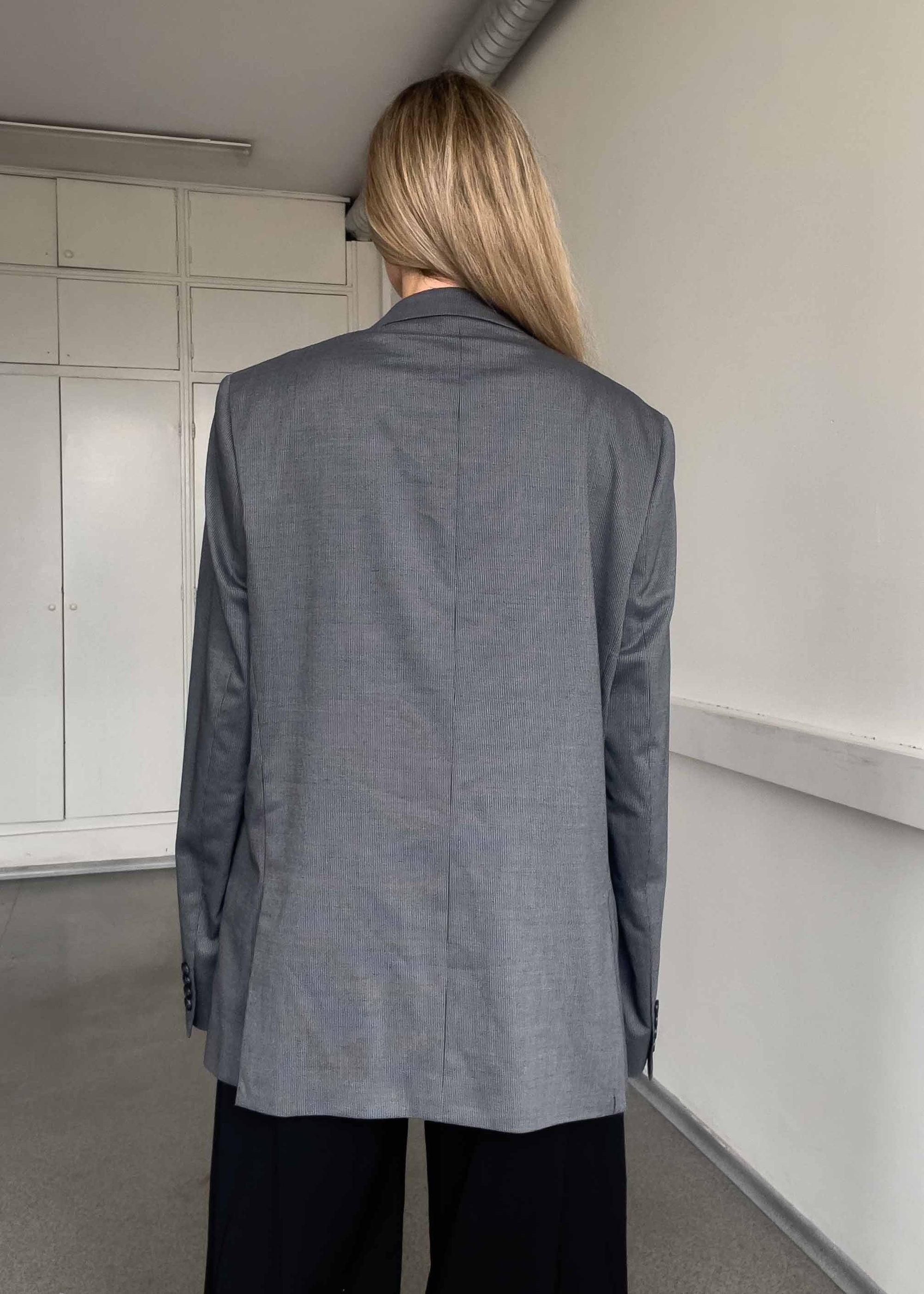 Vintage Grey Stripy Oversized Blazer