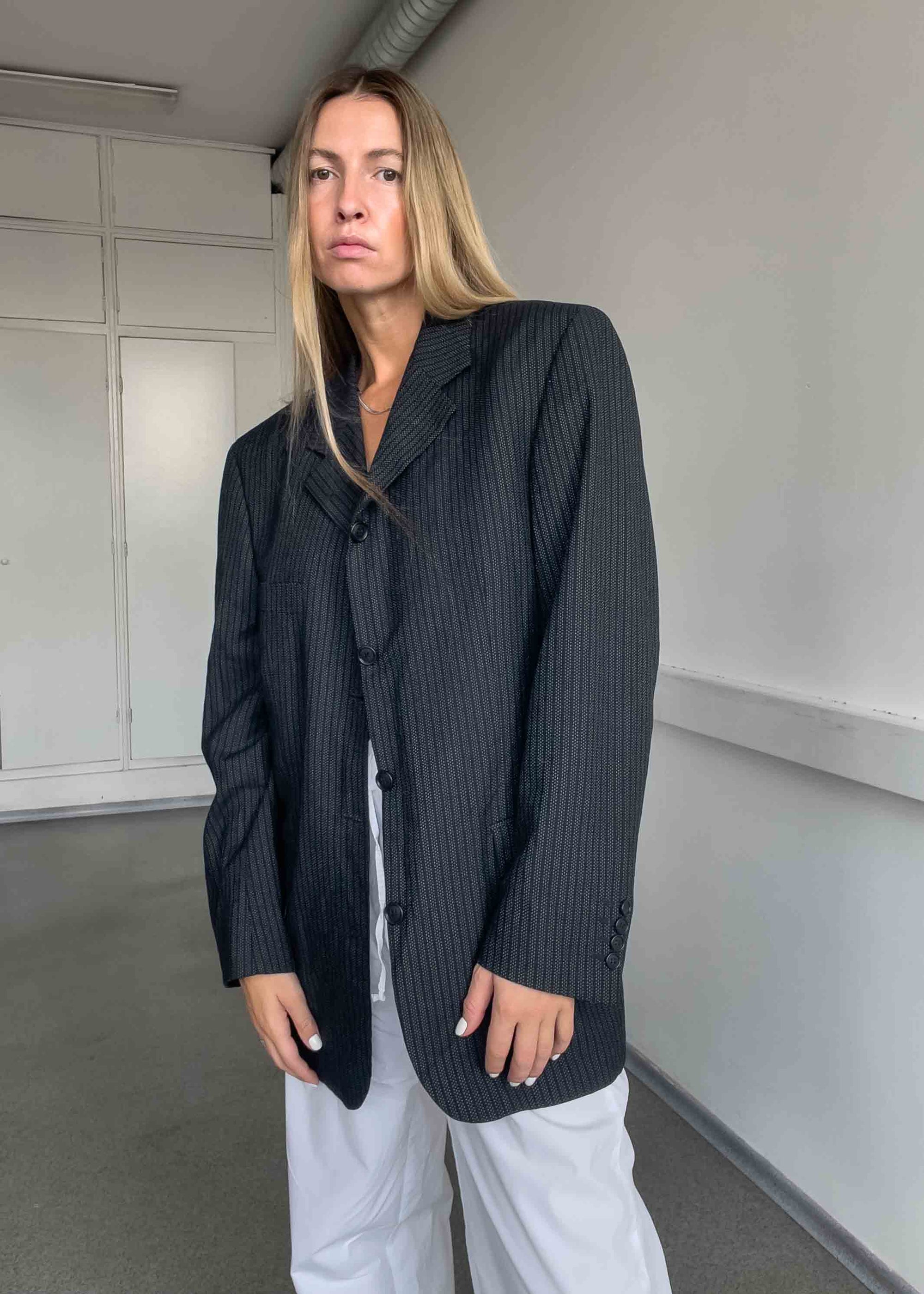 Vintage Black  Stripy Oversized Blazer