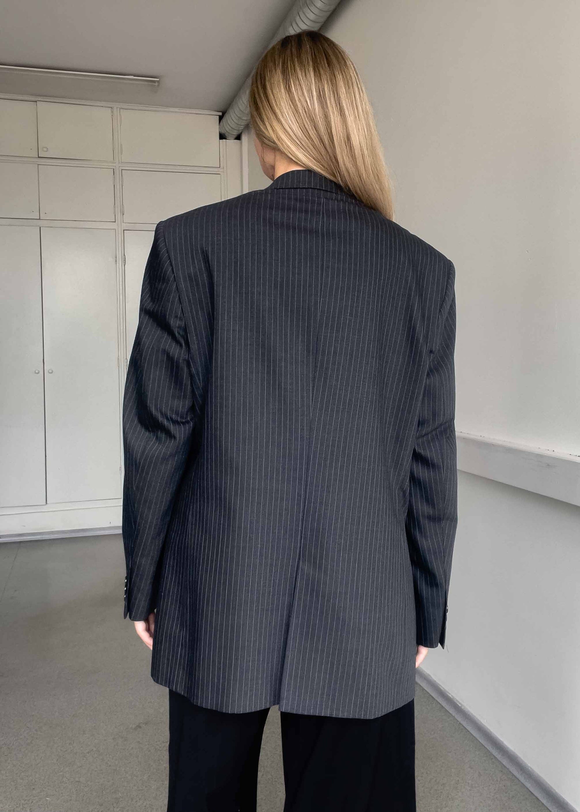 Vintage Grey Stripy Oversized Blazer