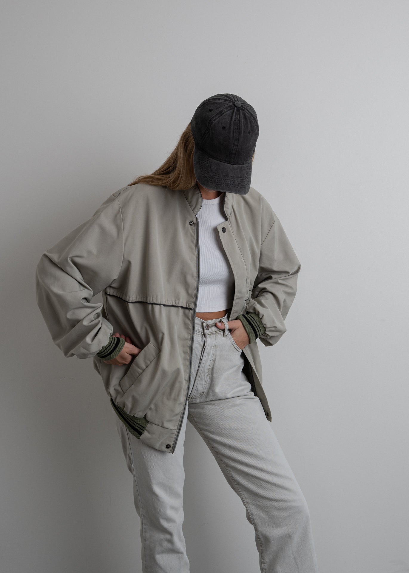 Vintage Grey Oversized Bomber Jacket