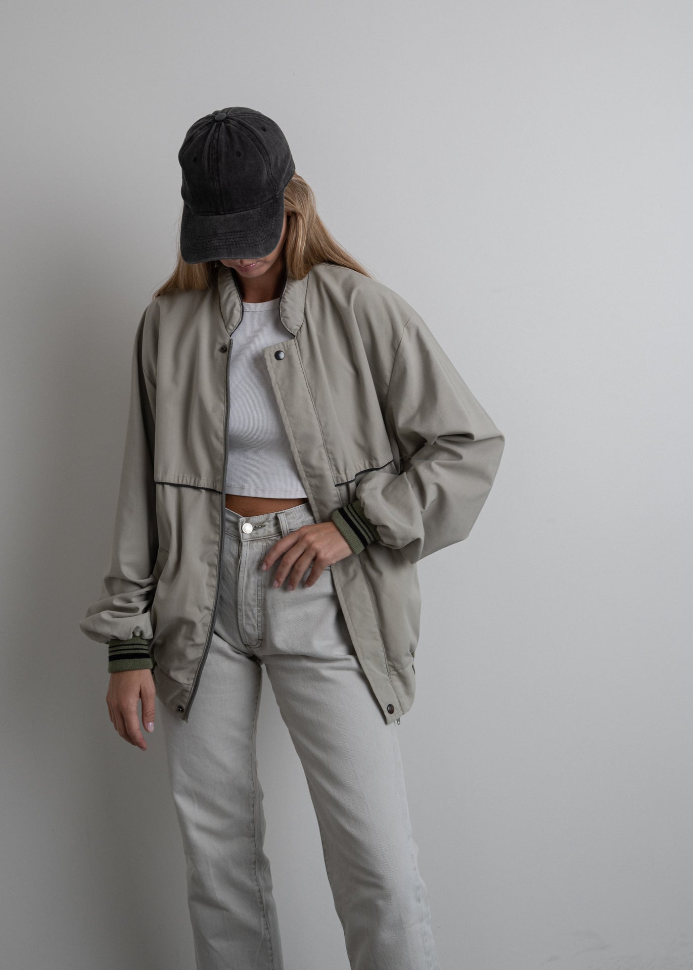 Vintage Grey Oversized Bomber Jacket