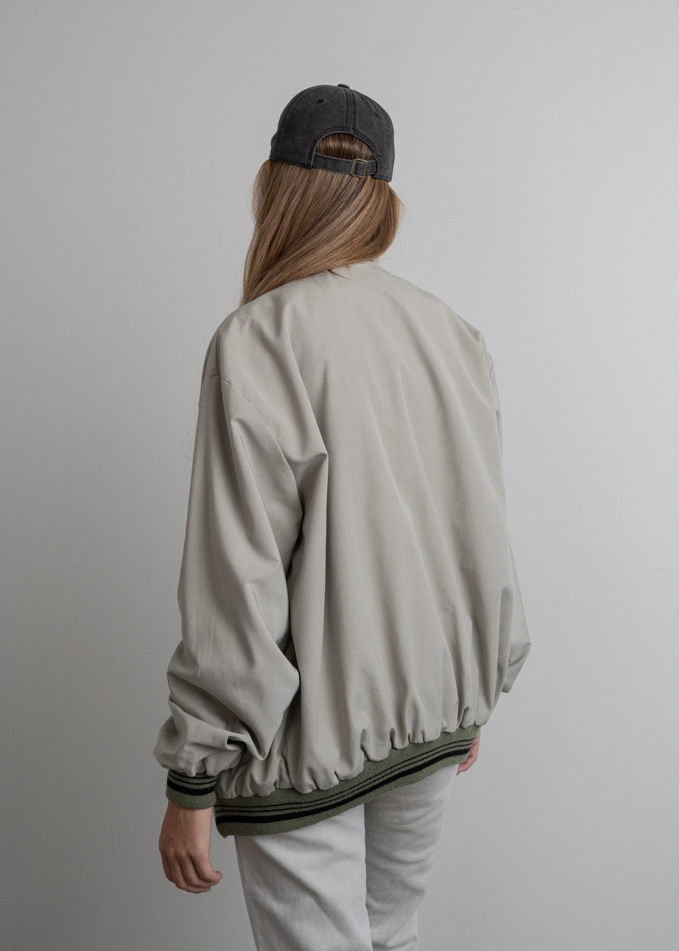 Vintage Grey Oversized Bomber Jacket