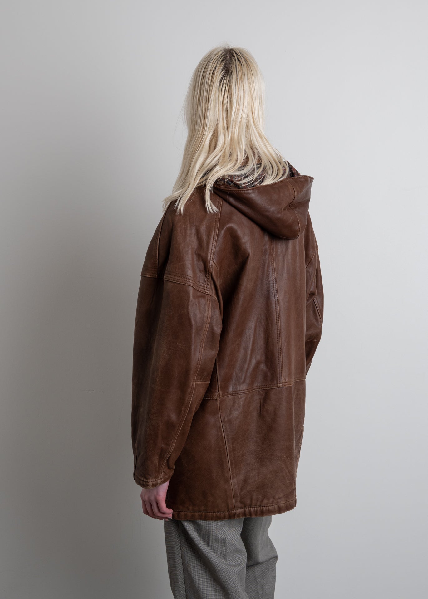 Vintage Brown Oversized Leather Coat