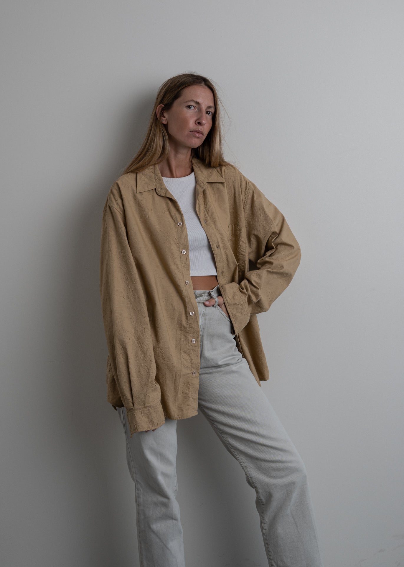 Vintage Beige Oversized Blouse