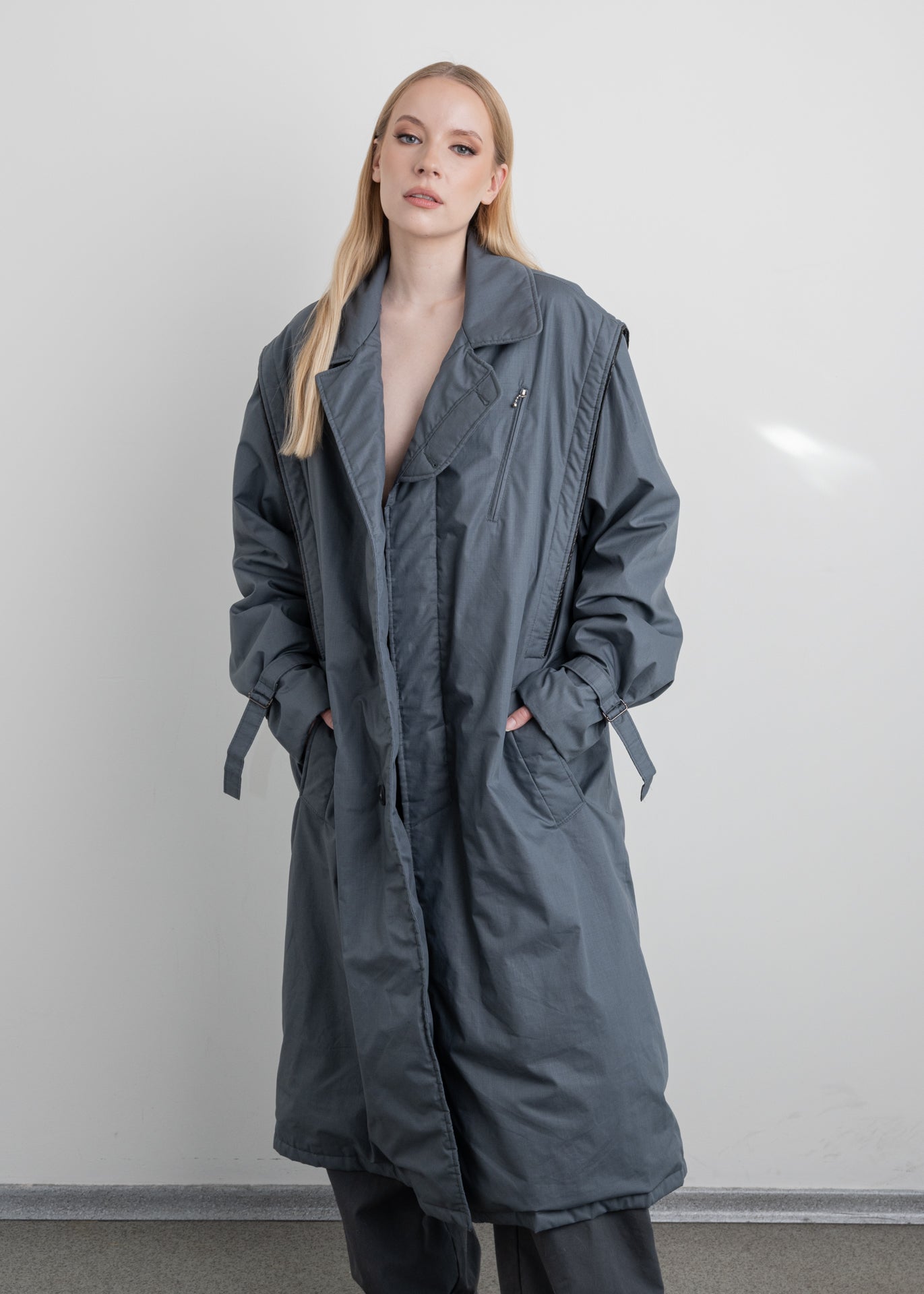 Vintage Grey Oversized Rain Coat