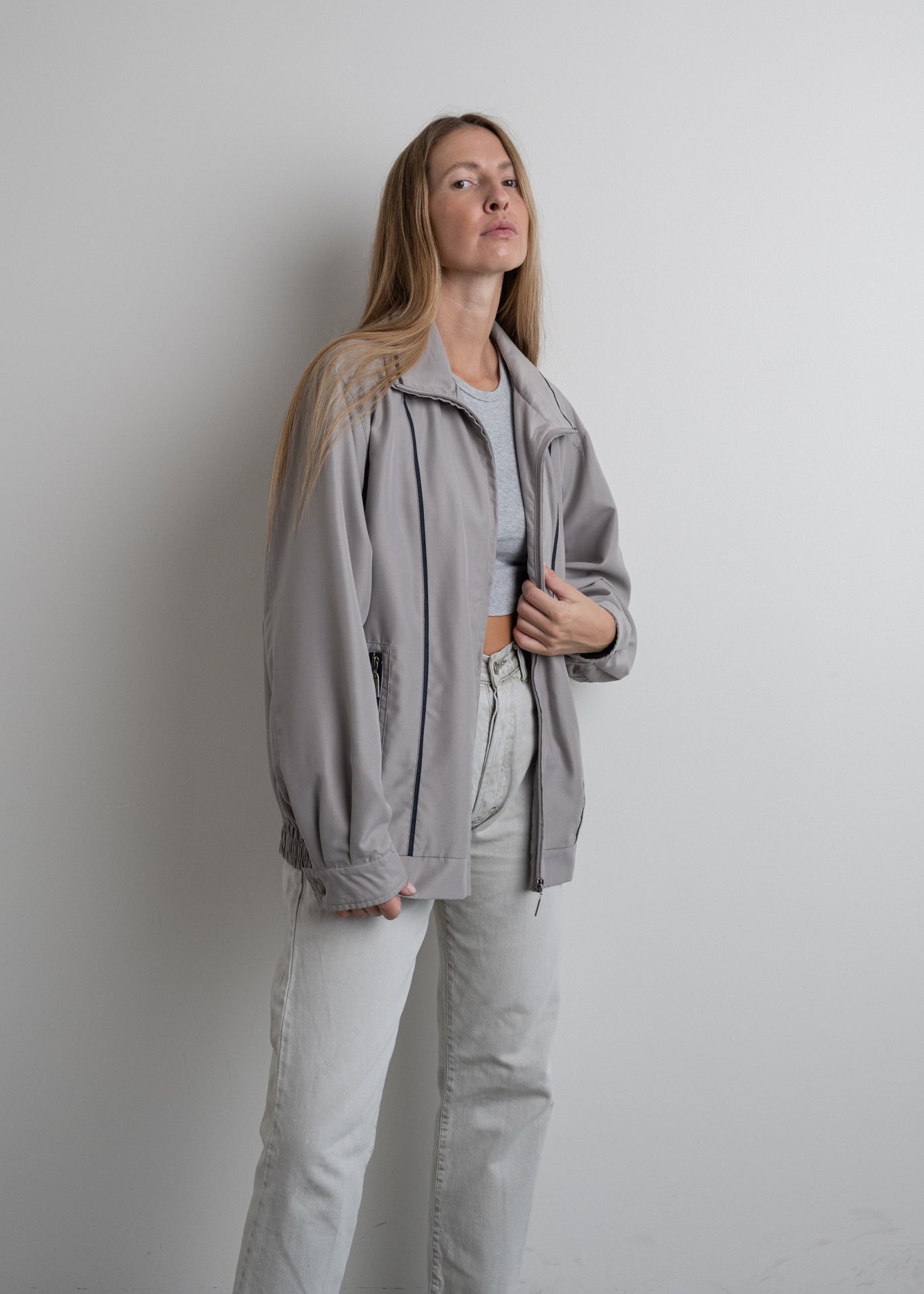 Vintage Grey Oversized Bomber Jacket
