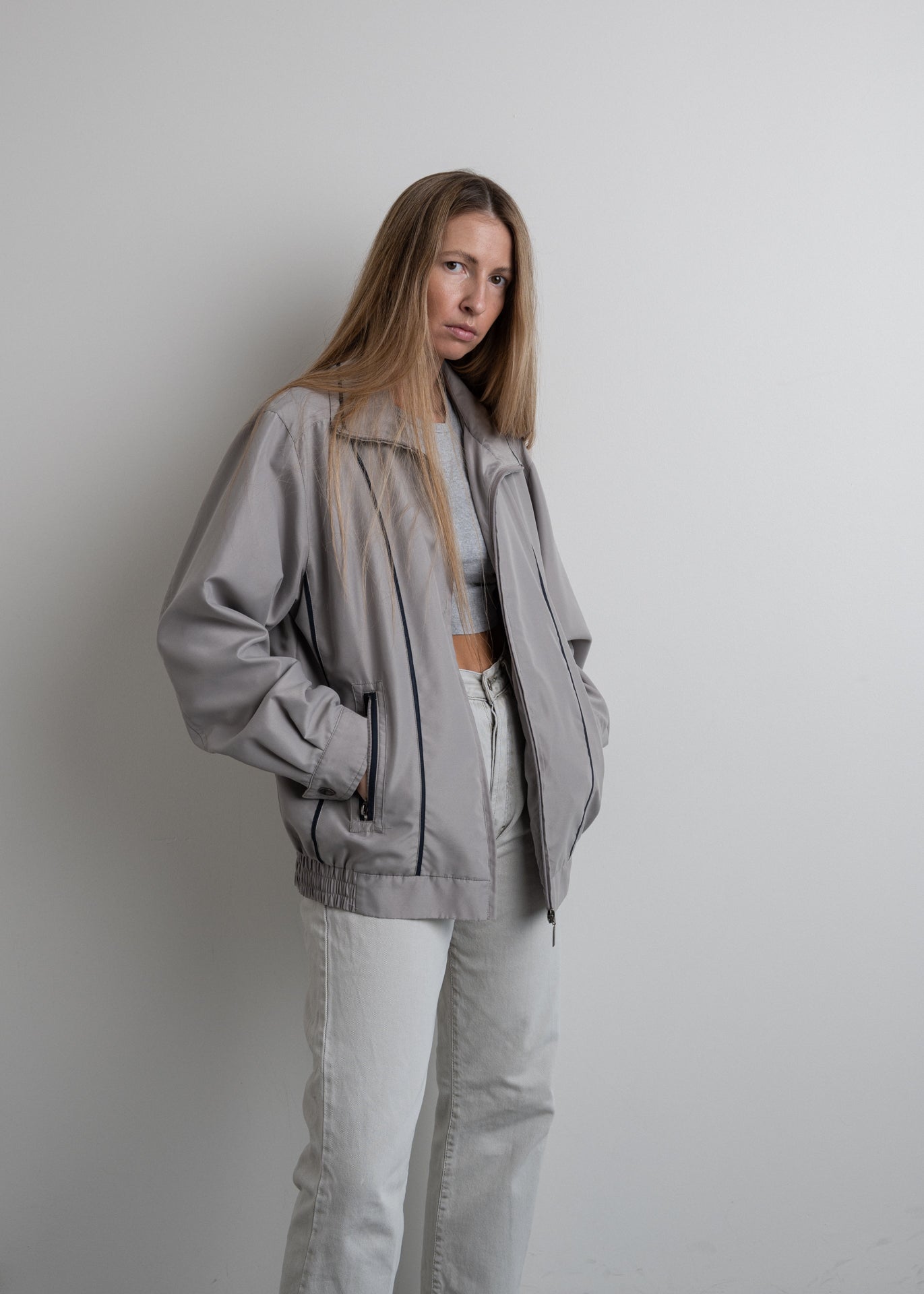Vintage Grey Oversized Bomber Jacket