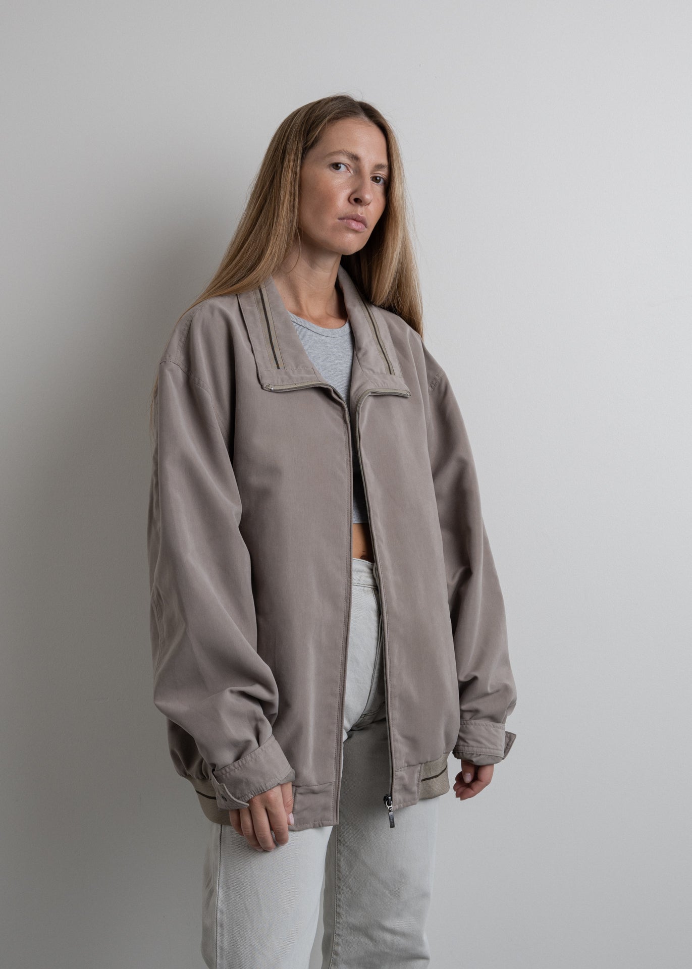 Vintage Nude Oversized Bomber Jacket