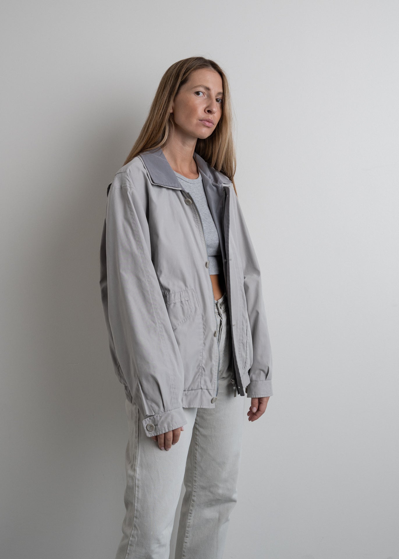 Vintage Grey Oversized Bomber Jacket