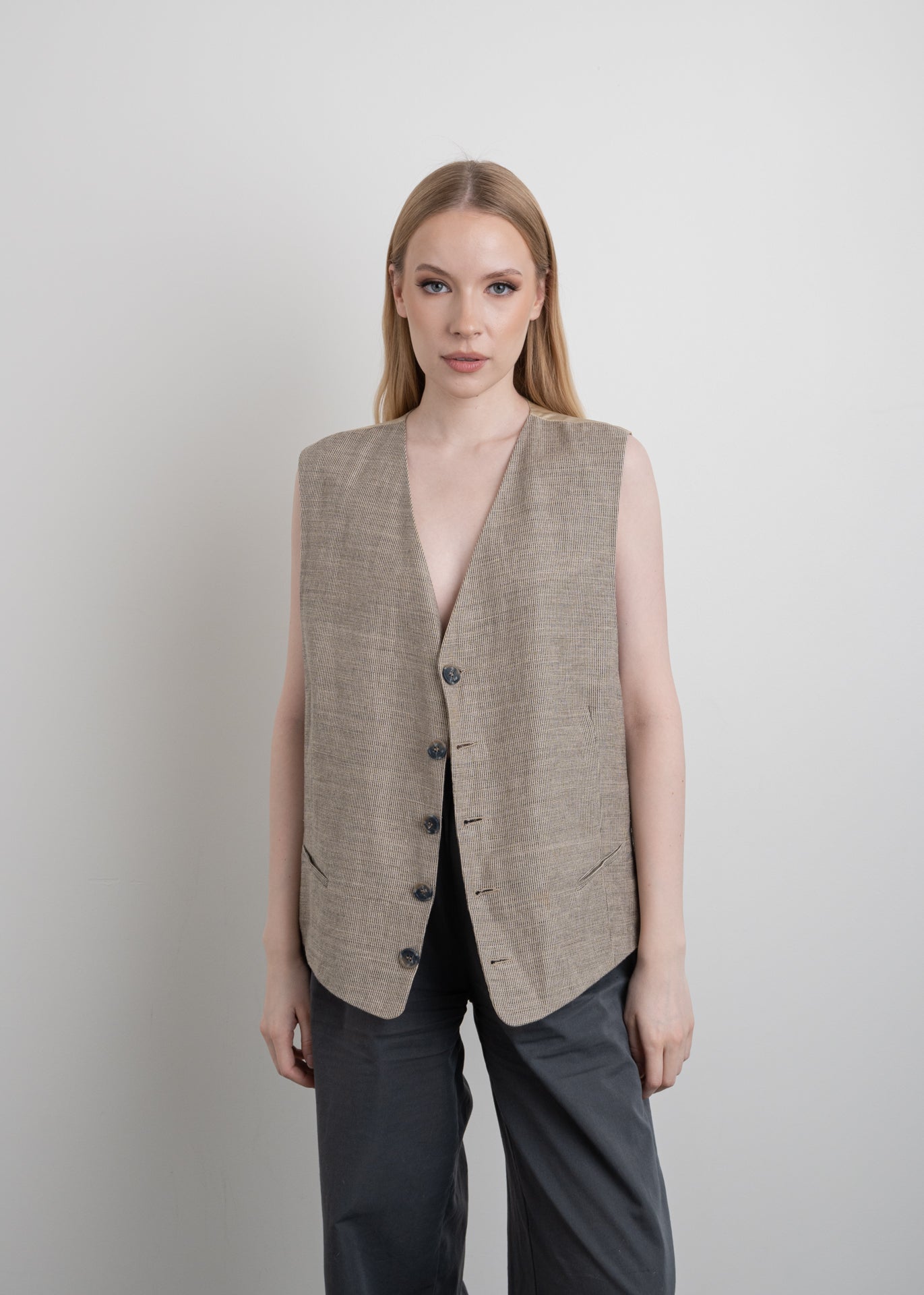 Vintage Beige Oversized Linen Vest