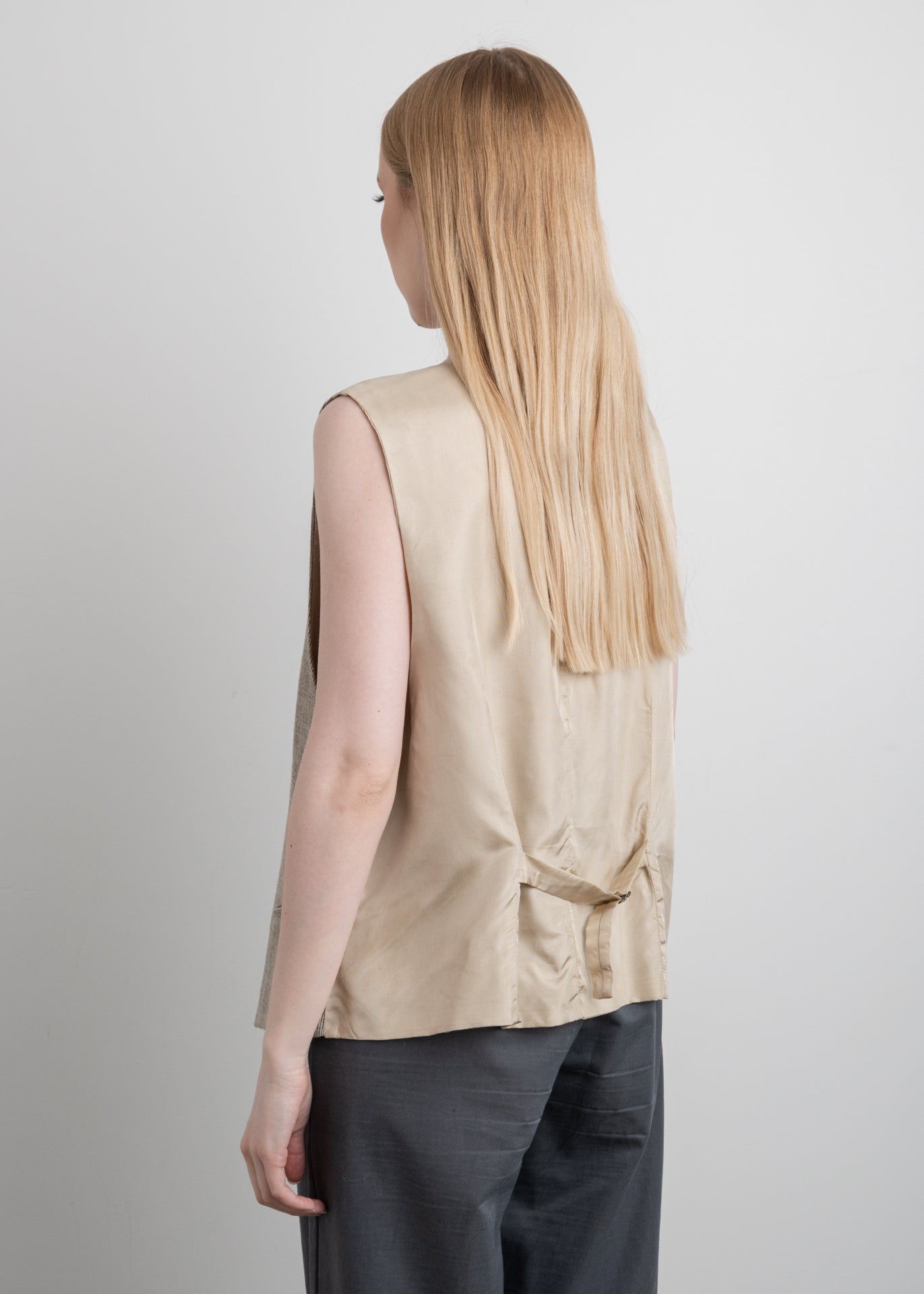 Vintage Beige Oversized Linen Vest