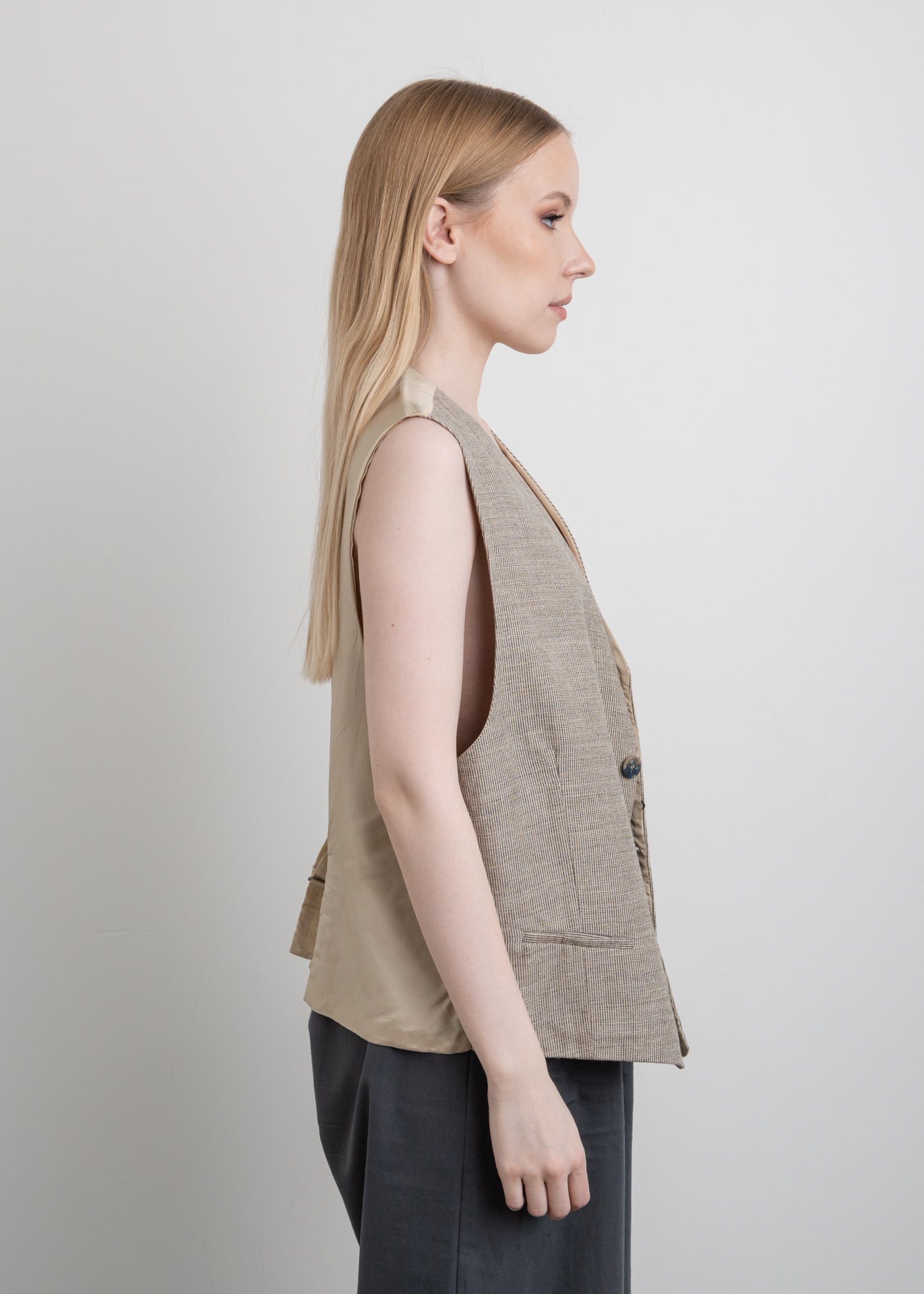 Vintage Beige Oversized Linen Vest