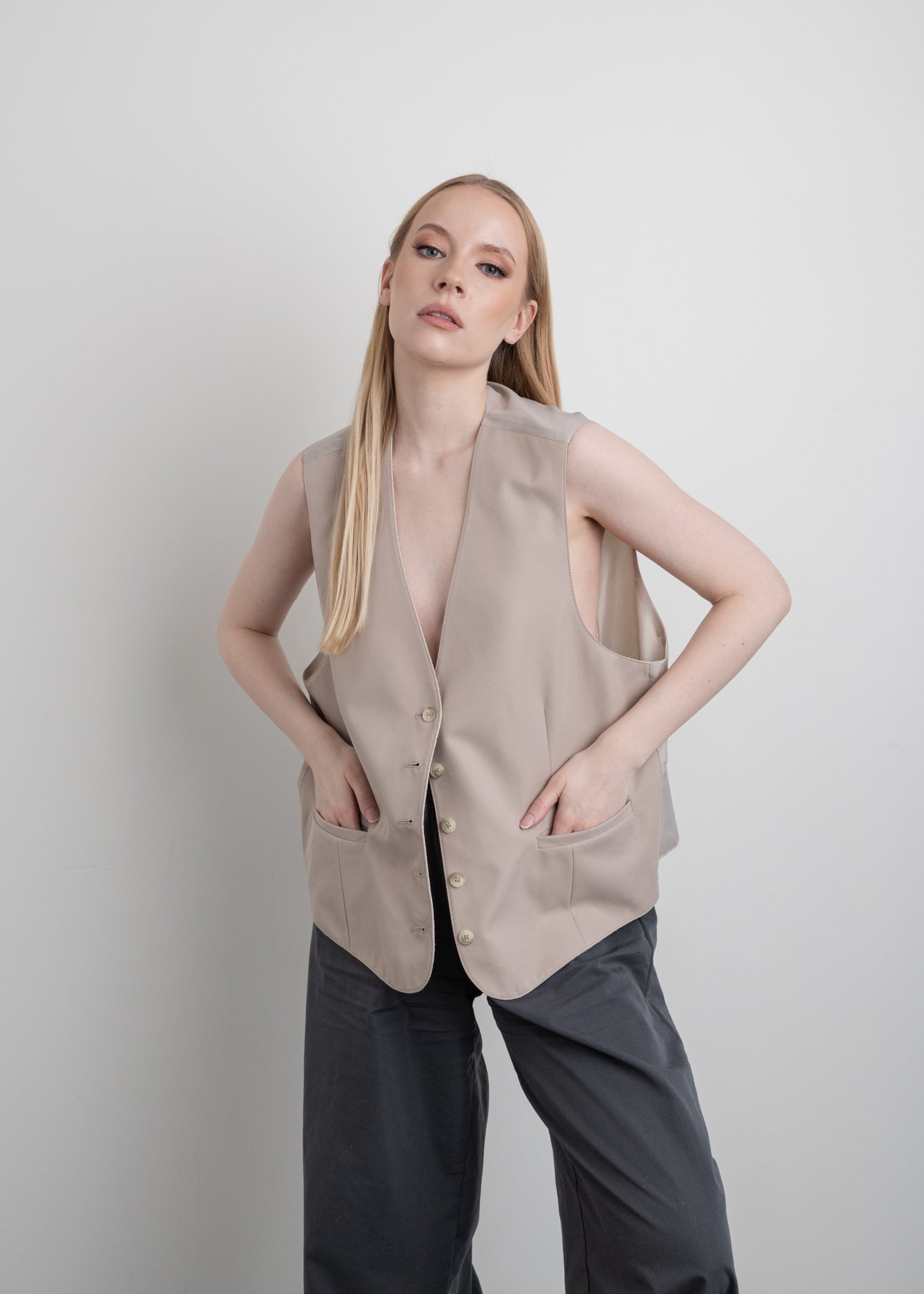 Vintage Beige Reversible Oversized Vest