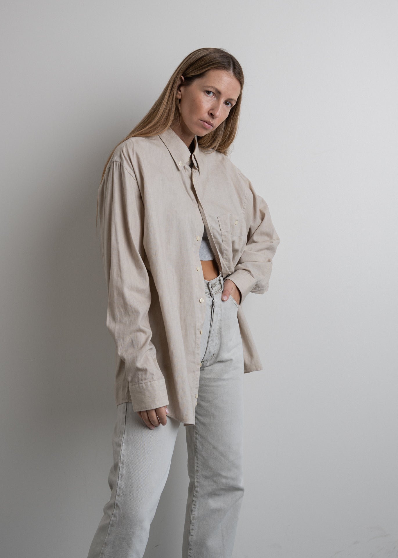 Vintage Beige Oversized Shirt