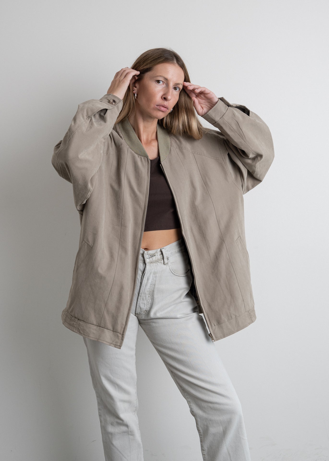 Vintage Grey Oversized Bomber Jacket