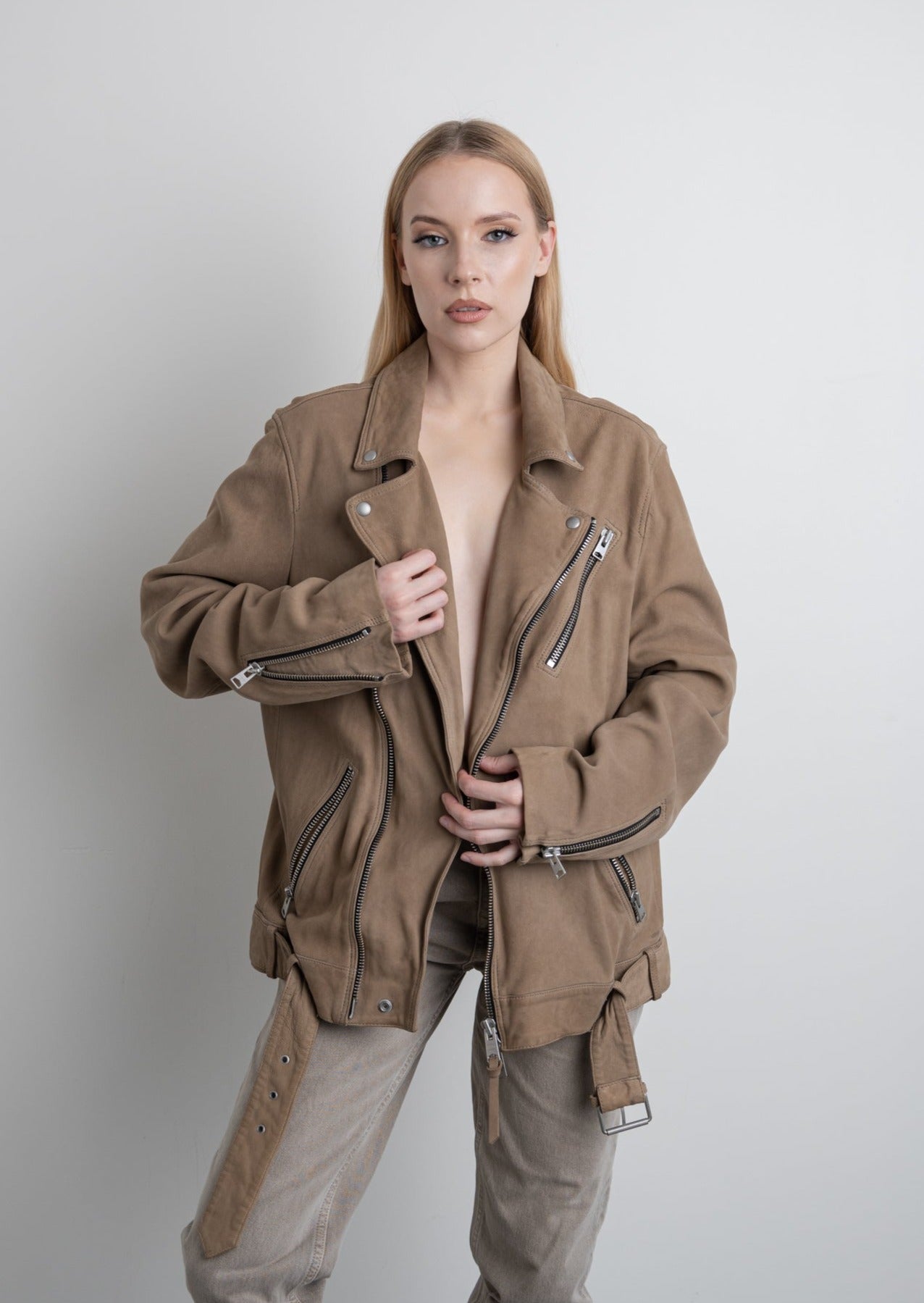 ALL SAINTS Vintage Brown Oversized Suede Jacket