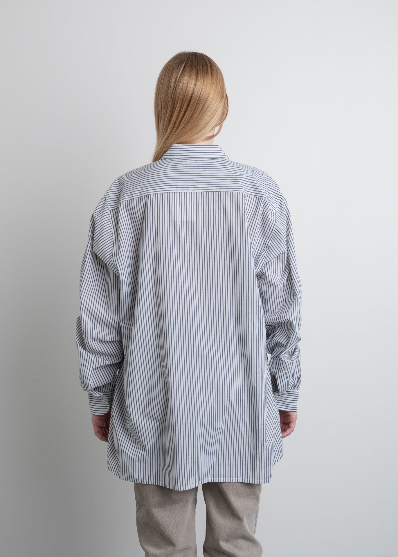 Vintage White & Grey Oversized Stripy Shirt