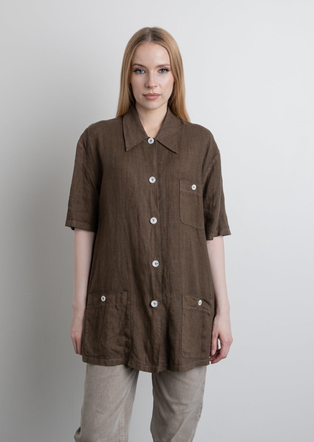 Vintage Brown Oversized Linen Shirt