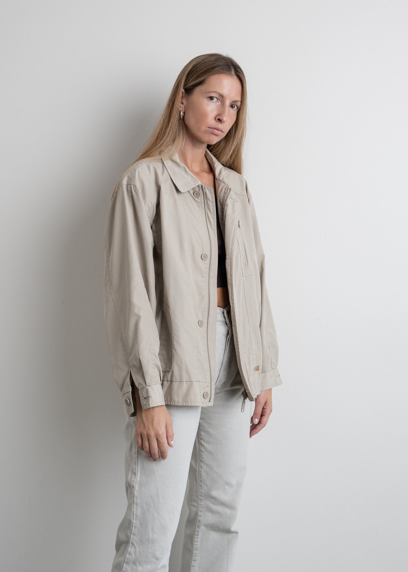 Vintage Grey Oversized Bomber Jacket