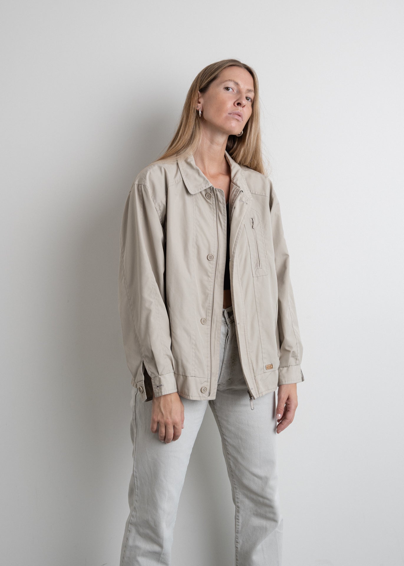 Vintage Grey Oversized Bomber Jacket