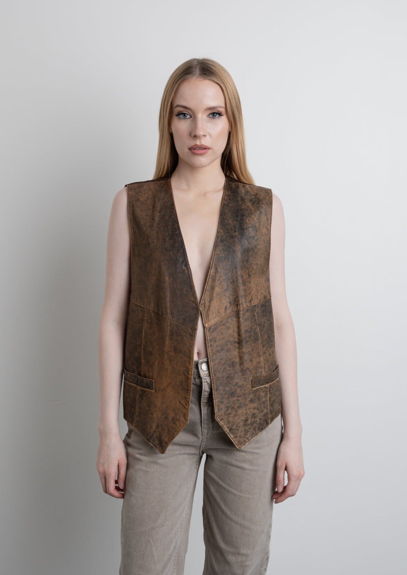 Vintage Brown Oversized Leather Vest