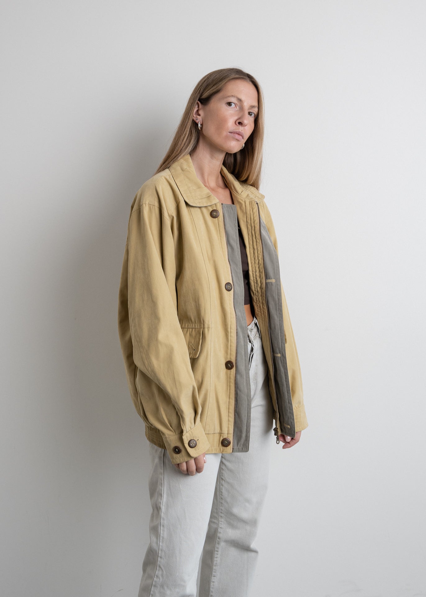 Vintage Yellow Oversized Bomber Jacket