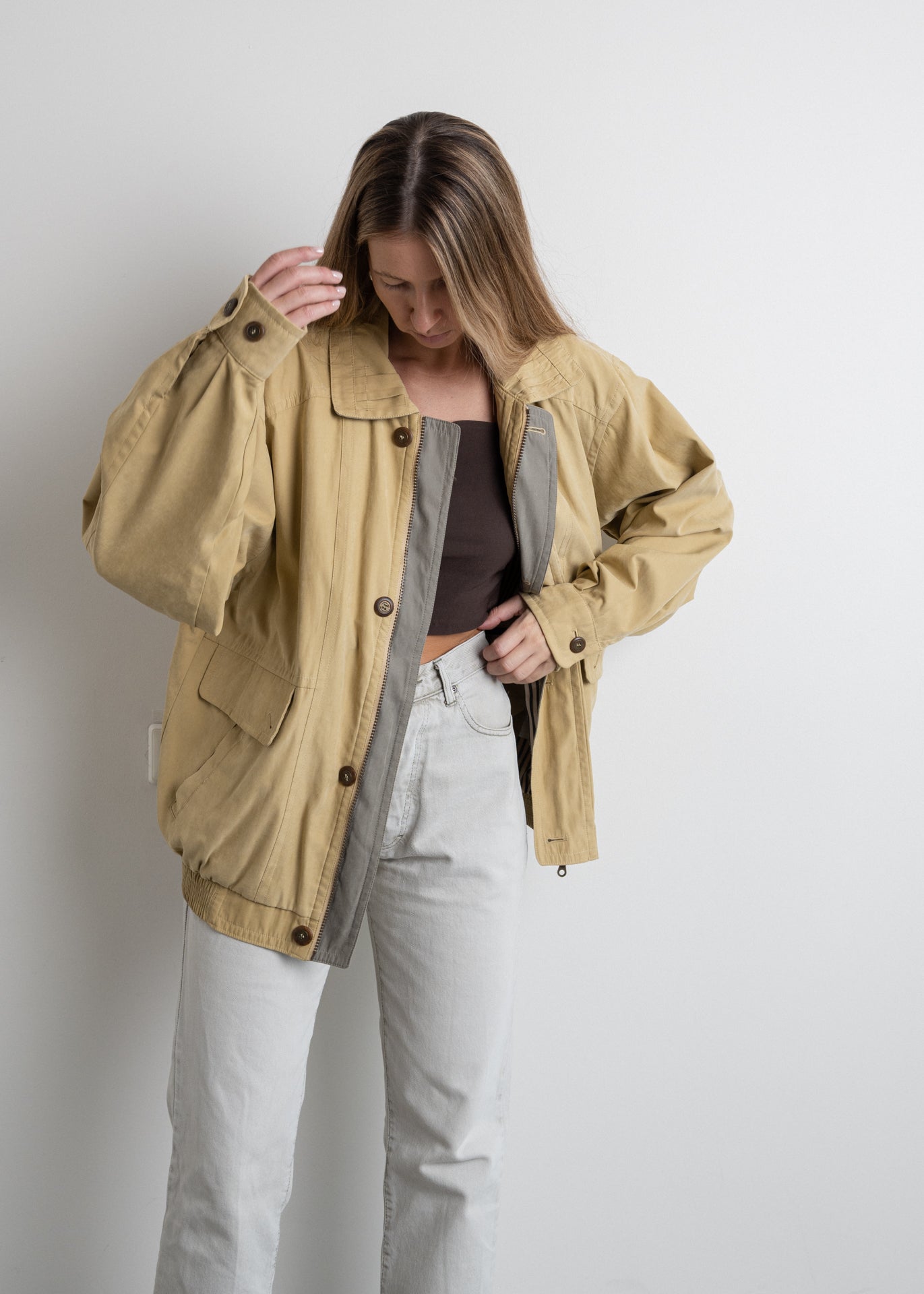 Vintage Yellow Oversized Bomber Jacket