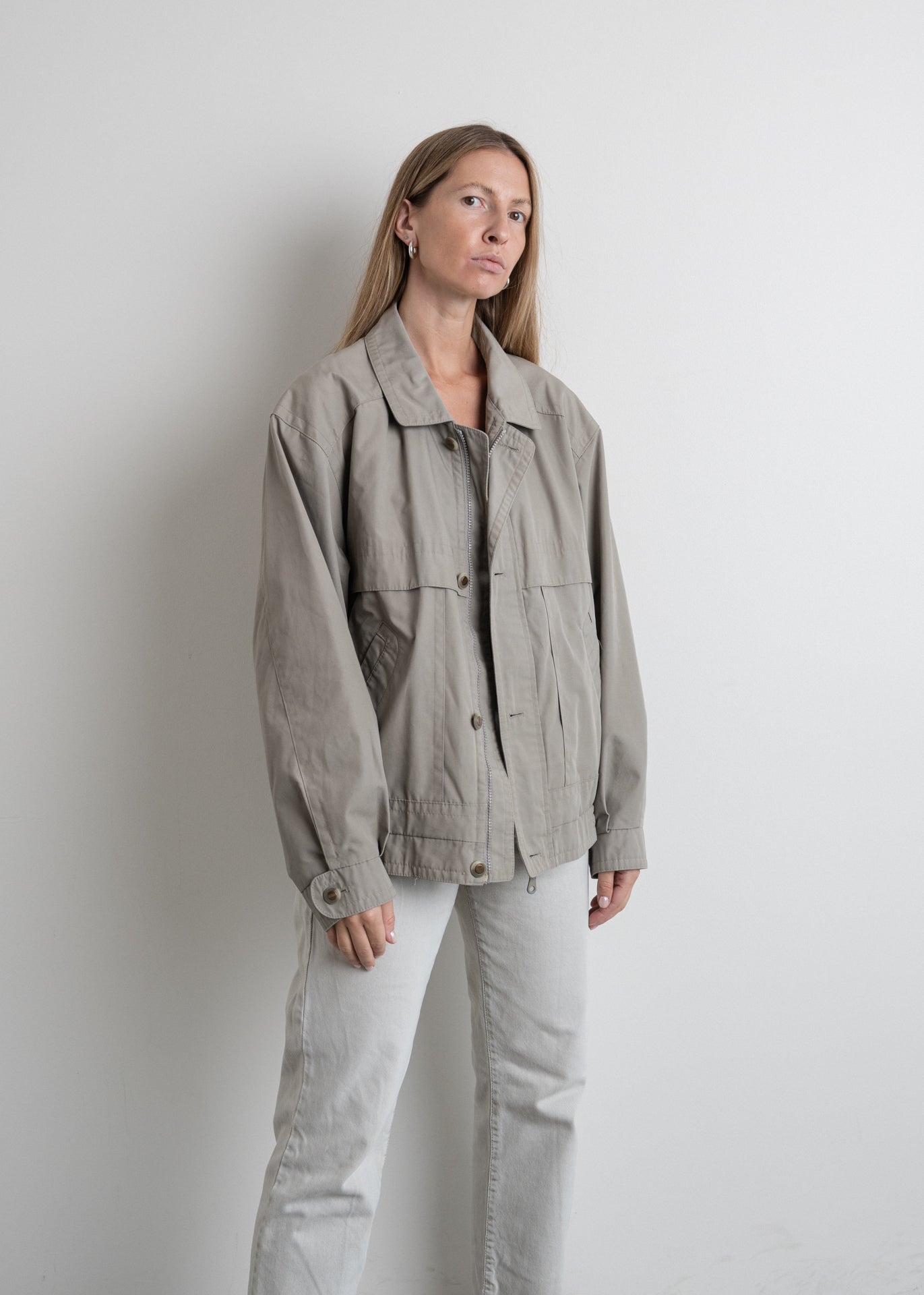 Vintage Grey Oversized Bomber Jacket